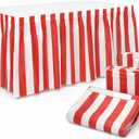Oojami Pack of 4 Classic Red & White Striped Table Skirts - Perfect for Carnival, Circus Themed Parties, and More - Easy to Apply, 14ft Length Each