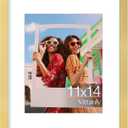 Vittanly 11x14 Picture Frame, Display Pictures 8x10 with Mat or 11x14 without Mat, Engineered Wood with Shatter Resistant Plexiglass, Photo Frame for Wall Mounting, Gold, 1 Pack