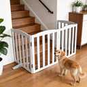ZJSF Foldable Freestanding Indoor Dog Gate for House Wood White Long Pet Gates Dog Fence for Stairs Puppy Gates for Hallways,Pet Fence, Puppy Gate,Support Feet Included 24 "Height-2 Panels