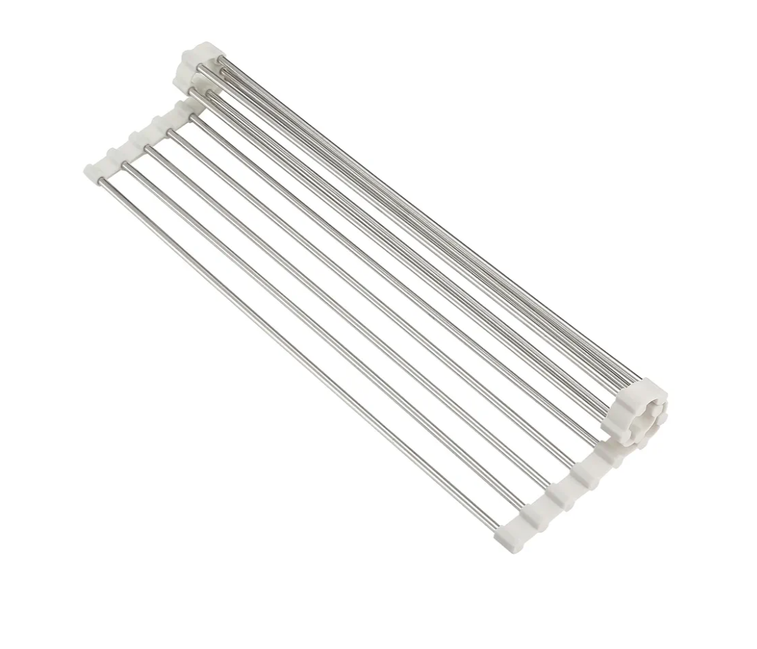Roll Up Dish Drying Rack, Over Sink Multipurpose Rack, 17.6" x 9.3" Stainless Steel Foldable Dish Drainer, White