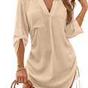 Blooming Jelly Womens Bathing Suit Cover Ups Bikini Swimsuit Coverup Drawstring Beach Dress Shirt (Beige, L)