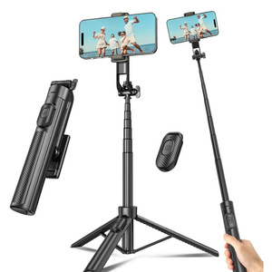 Selfie Stick Travel Tripod for Cell Phone with Remote Control and Phone Holder, Extendable Selfie Stick for iPhone, iPhone Tripod for Video Recording, 50 Inch, Black