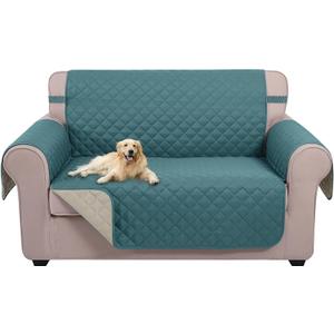 U-NICE HOME Loveseat Sofa Cover Reversible Couch Cover for Dogs with Elastic Straps Water Resistant Furniture Protector for Pets Couch Cover for 2 Cushion Couch (Loveseat, Blue/Beige)
