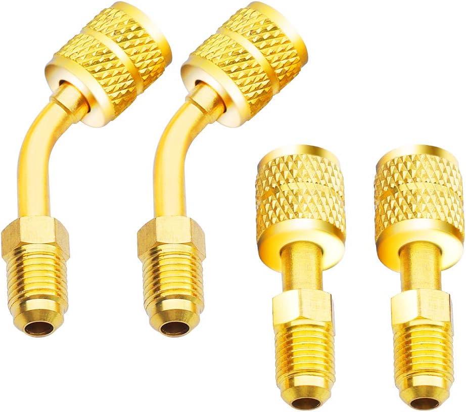 R410A Adapter 5/16" SAE Female to 1/4" SAE Male Flare for Air Conditioners HVAC, 2 Adapter (1 Straight + 1 Angled)
