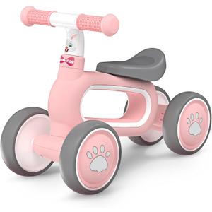 DRAMATION Baby Balance Bike for 1 Year Old Girls Gifts, 10-12 Months No Pedal Toddler Balance Bike with 4 Silence Wheels, 1st Birthday Gift, Ride On Toys for Boys Girls 1 Years Old, Pink