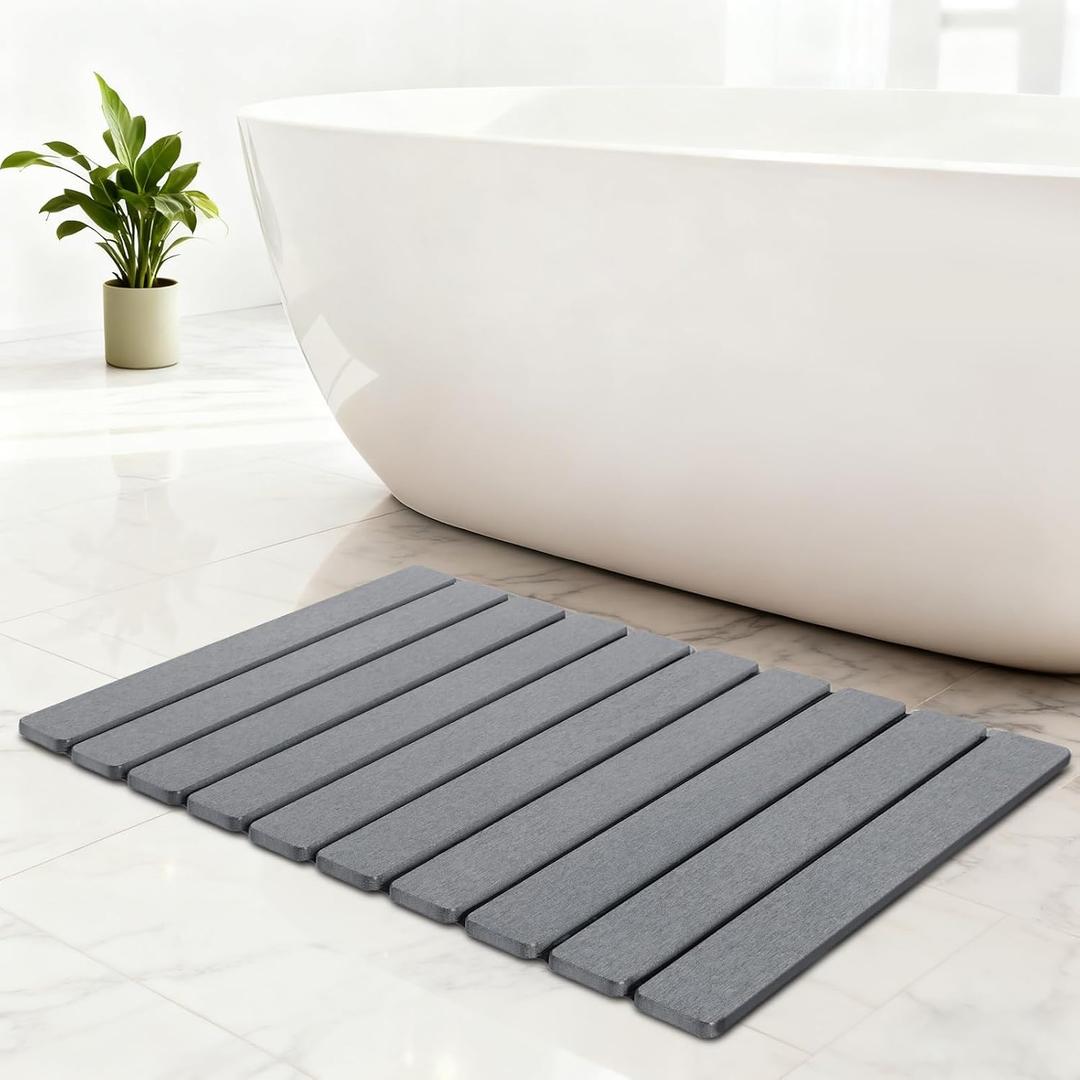 Foldable Stone Bath Mat, Non-Slip Diatomaceous Earth Bath Mat Stones, Super Absorbent Shower Stone Mats Bathroom for Bathtub Floor, Quick Drying, Easy to Clean & Store, 23"x15" Dark Grey (1)