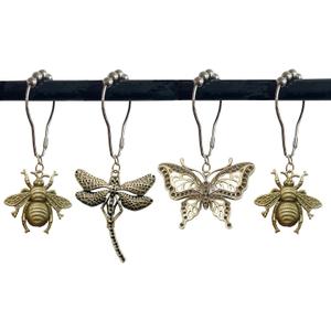 12Pcs Dragonfly Butterfly Bee Shower Curtain HooksRust Proof Stainless Steel Shower Curtain Rings for Spring Garden Floral Insect Nature Theme Home Bathroom Decor (Bronze)
