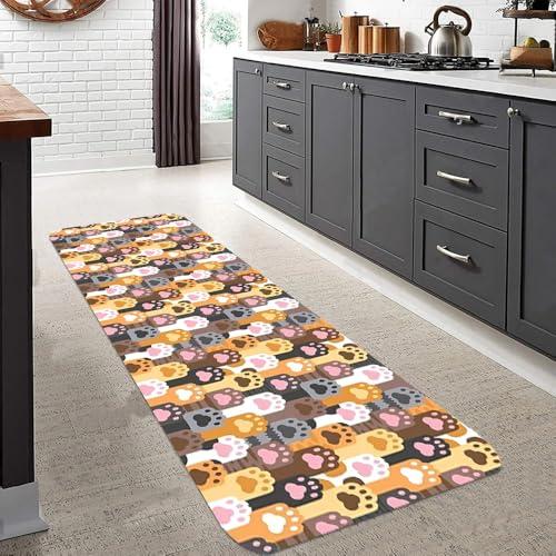 Laundry Room Rug Runner 17"X 51" Kitchen Mat Washable Entryway Rugs Soft Non Slip Laundry Carpets Comfort Standing Desk Mats with Rubber Backing Dog paw Kitchen Runner Rug