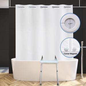 YISURE Split Shower Curtain for Transfer Benches, No Hooks Needed Polyester Shower Curtain with Two 11x11.8-Separated-Away Slits at Bottom, Water Resistant White Large 80x80 inches