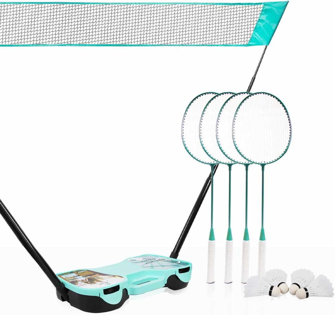 EasyGo Badminton Set, with Net, 4 Racket, 4 Birdies, Portable Storage Box, for Backyards, Outdoor Games
