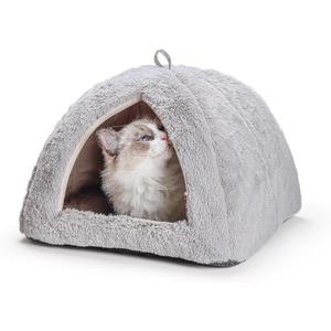 Cat Beds for Indoor Cats - 2 in 1 Cat Cave House Tent for Kittens and Small Pets with Removable Washable Cushioned Pillow, Foldable Kitten Hideaway with Non-Slip Bottom, Grey