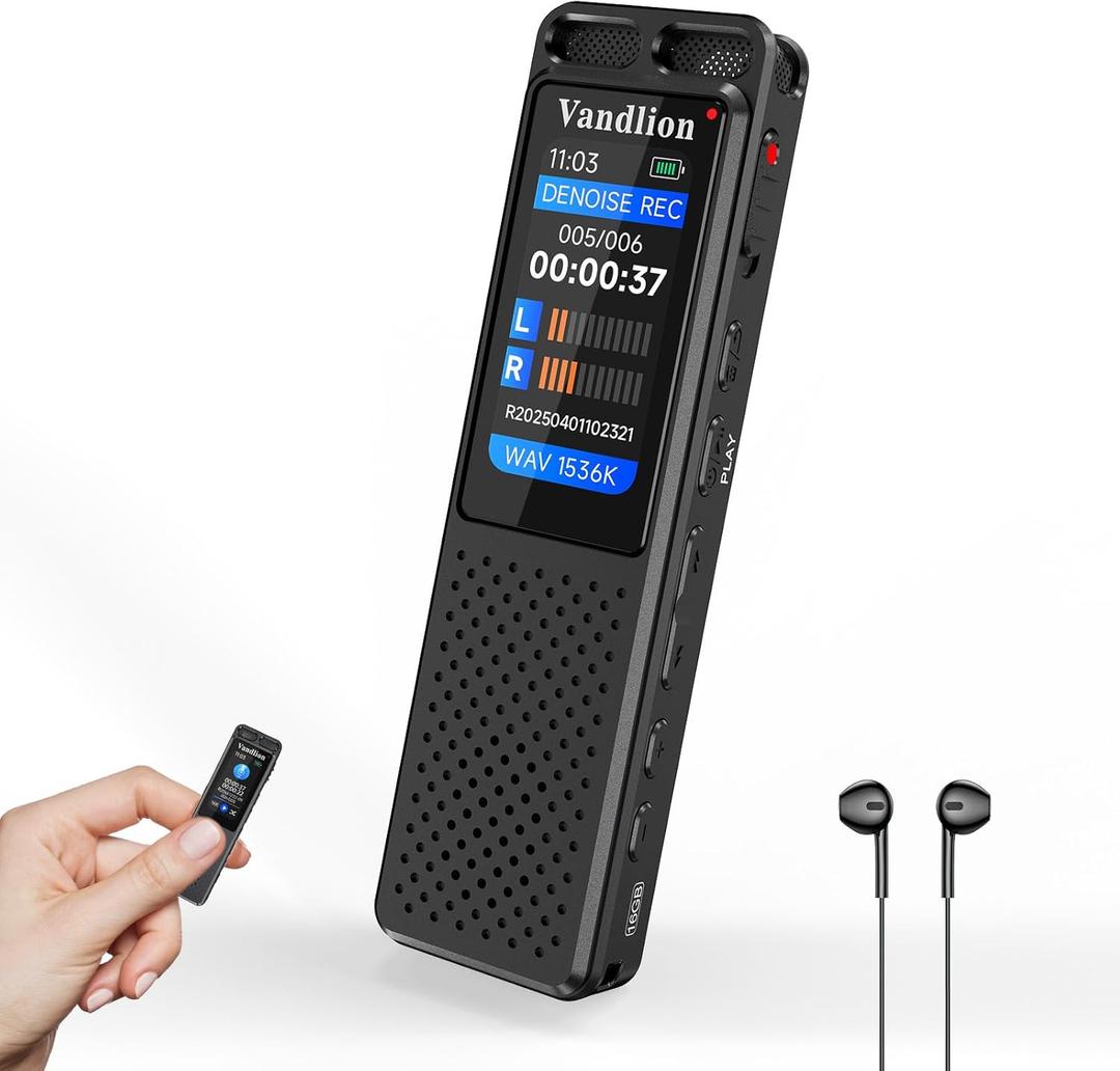 144GB Voice Activated Recorder with Playback, Vandlion 1536Kbps HD Digital Recording Device (70Hrs Recording Time) with Noise Reduction, Password for Lectures Meetings Interviews Classes
