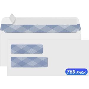 750#10 Security Envelopes, PANDRI NO.10 Self-Seal Double Window Envelopes Designed for QuickBooks Invoices, Business Statements & Documents - Number 10 Size 4 1/8 Inch X 9 1/2 Inch - 24 LB
