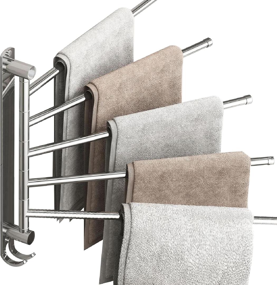 Swivel Towel Rack with Reinforced T-Joint, Thickened SUS304 Steel Rustproof Wall MountTowel Racks for Bathroom Wall MountedSuitable for Kitchen Towel Holder, Outdoor Towel Rack (5-Arms)