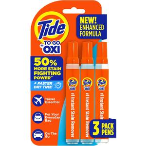 Tide Stain Remover for Clothes, Tide To Go Pen, Instant Stain Remover Pen & Spot Cleaner, Portable & Travel-Friendly, Works on Food & Drink Stains, Fits in Purses & Bags, 3 Count (Pack of 1)