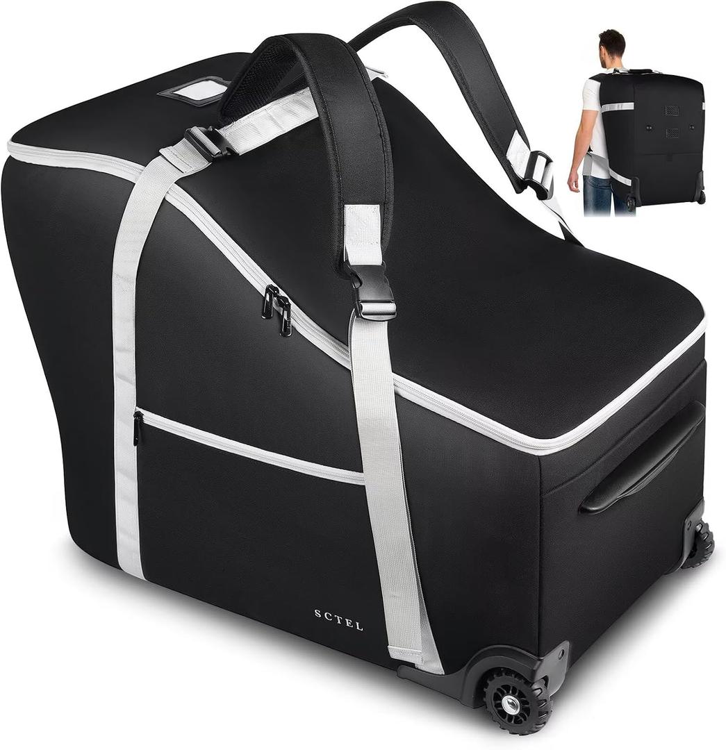 SCTEL Infant Car Seat Travel Bag Backpack for Airplane, Fits Doona Car Seat Stroller and Base, Padded Carseat Cover for Air Travel, Nuna Pipa Car Seat Travel Bag with Wheels