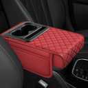 Hovom Car Center Console Cover, 13.39"7.87"2.76" Leather Armrest Cover for Cars, Memory Foam Armrest Pillow with Pocket, Cup Holder & Phone Slot, Universal Vehicle Arm Rest Cushion Pad (Red)