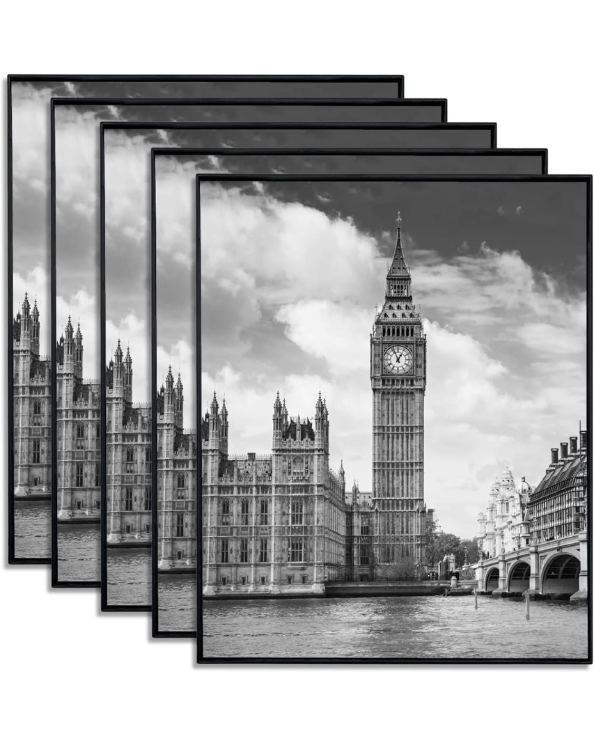 GOmaize Front Loading Black Picture Frame 8x10 Set of 5 Wall and Table Mounting