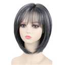 RENERSHOW Grey Medium Length Bob Wig with Bangs Layered Straight Hair Wigs for Women Salt Pepper Wig with Dark Roots Natural Dark Grey Daily Hairstyle Lightweight Hair Replacement Wig