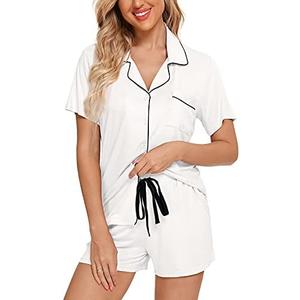 Samring Womens Pajamas Set Short Sleeve Sleepwear Button Down Nightwear Shorts Soft Pj Sets XL