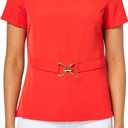 H Halston Womens Gold Halston Belt Short Sleeve Round Neck Top, Size 8
