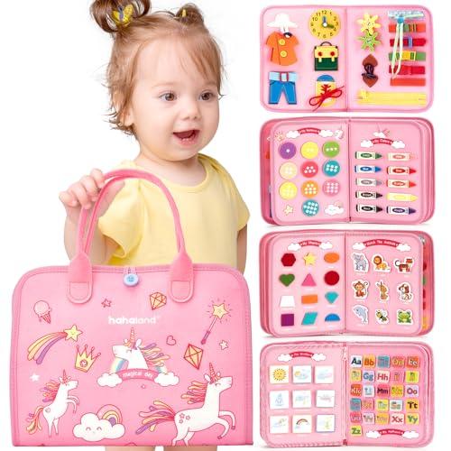 hahaland Toddler Busy Board Montessori Toys for 3 Year Old Girl Gifts, Educational Learning Toys with Life Skills, Alphabet, Number, Shape, Color, Easter Basket Stuffers Travel Sensory Busy Book Age 3