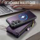 For Samsung Galaxy S26 Wallet Case Magnetic [Compatible with Magsafe] [RFID Blocking Card Holder] [Zipper] [Strap] Detachable Drop-Proof Protective Phone Cases for Galaxy S26-6.3", Purple