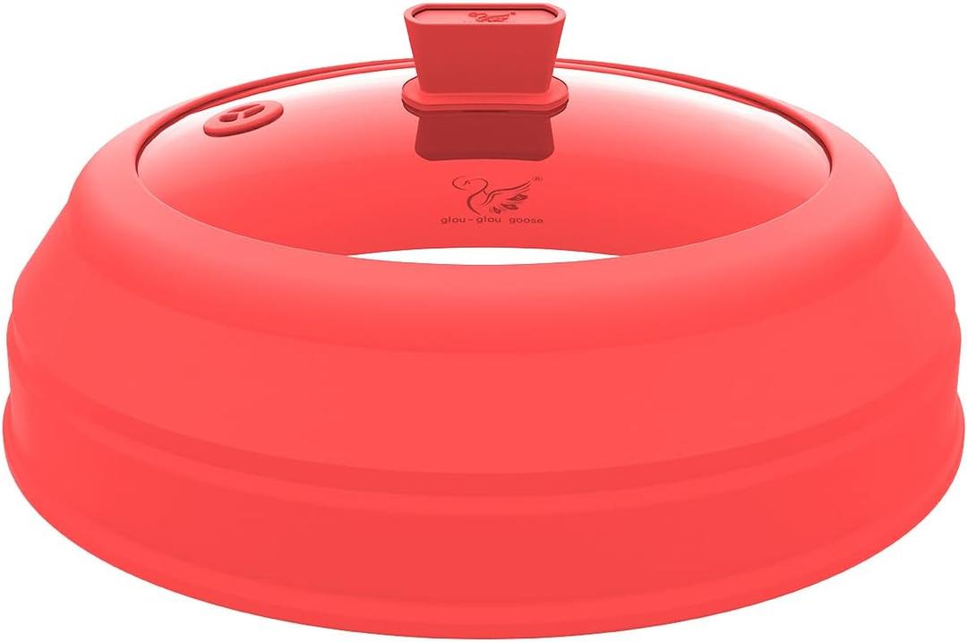 Microwave Splatter Cover Glass Splatter Guard Lid with Collapsible Silicone for Small Bowls Food Plate Cover 9 inch Red (8.5 inch)