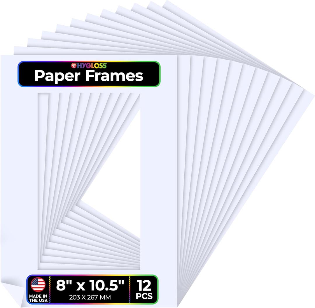 Hygloss 12 Pack Paper Picture Frames, White cardstock Photo Frame 8x10.5-Inch, Paper Frames to Decorate for Wedding Birthday DIY Classroom Crafts and Decorations