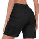 MoFiz Women's Cargo Shorts Bermuda Shorts Button Pockets Elastic Waist Knee Length Long Hiking Casual Shorts for Summer, M