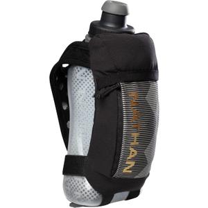 Nathan Running Handheld Quick Squeeze Water Bottle. No-Grip Adjustable Hand Strap. 12oz / 18oz / Insulated. Reflective Hydration Water Bottle. (12 Ounces, Black/Gold)