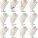 Huquary 12 Pcs Necklace Stand Display Jewelry Bust Necklace Stand Jewelry Photography Props for Selling Home Store Trade Show (Beige,Velvet)