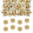 Alupssuc 24PCS 6"& 9" Champagne Gold Artificial Poinsettia Christmas Flowers, Glitter Faux Ornaments for Xmas Tree Wreath Garlands New Year Home Decor, Champagne Gold