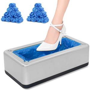 Shoe Covers Dispenser with 200pcs Disposable Shoe Covers Non Slip, Automatic Shoe Cover Machine,Fits Size Up to 11 US Men, for Home, Office, Factory, Supermarket, Silver
