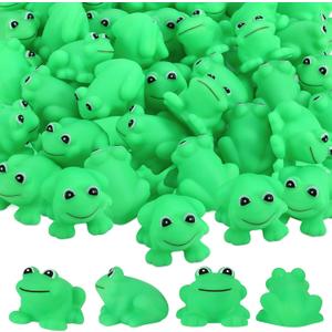 50 Pcs Rubber Frogs Squeak and Floating Green Frog Bath Toys Swimming Bathtub Shower Frog Toys Miniature Frogs for Boys and Girls Baby Shower Birthday Gifts