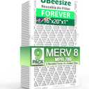 UBeesize Air Filter 16x20x1(9-Pack), MERV 8 MPR 700 AC/HVAC Furnace Air Filters,Deep Pleated Air Cleaner,1x Reusable Plastic Frame+9 x Filter Replacements,Breathe Fresher Home And Office