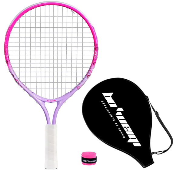 bo'weiqi 17" Kids Tennis Racket for Aged 2-4, Lightweight Toddler Tennis Racket for Outdoor/ Indoor Sports Including 1 Tennis Racket, 1 Replacement Overgrip and 1 Shoulder Strap Bag(Blue+Orange)
 (Pink)