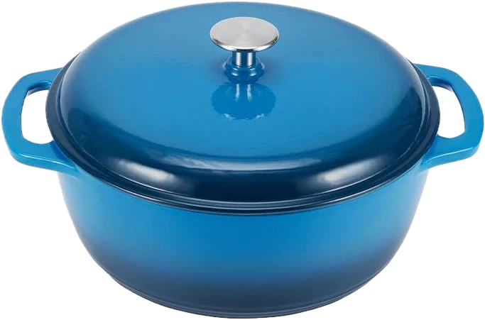 Amazon Basics Ronde Enameled Cast Iron Dutch Oven, 6.9 Litre, Blue