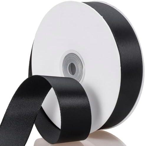 ATRBB Black Ribbon 1 Inch x 50 Yards, Single Face Polyester Satin Ribbon for Gift Wrapping, Handmade Roses, Christmas, Wedding, Birthday Party Decorations 2Pack