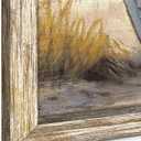 Beach Coastal Framed Wall Art: Ocean Boat Painting Sea Sunset Scenery Wooden Print Picture Seaside Seascape Grass Artwork Decor for Living Room Bedroom 40x20