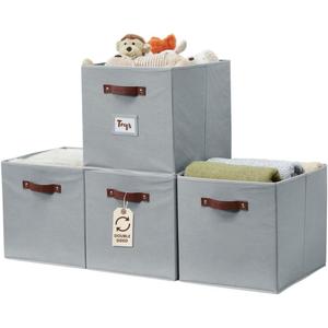 DECOMOMO Storage Baskets, 13x15x13 Storage Cube Bins with Labels for Organizing Shelves Kallax (Kallax / 4pcs, Grey)