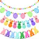 Jansun 4 Pack Easter Garlands 32.8 Feet Felt Bunny Eggs Pom Pom Garland Ornaments for Spring Easter Fireplace Wall Home Indoor Outdoor Party Hanging Decor Supplies(4 Design)