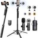 Content Creator Essentials Vlogging Kit for iPhone, 71" Tripod for iPhone Video Recording with Light, Wireless Microphones, Remote, Selfie Stick Phone Stand for TikTok, YouTube