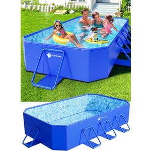 StarOcean Foldable Pool, Large Non-Inflatable Swimming Pool for Kids,Adult Collapsible Pools Hard Plastic Shell, Oversized Thickened,Portable Folding Kids Pools for Backyard 89"x48"x20"-Dark Blue