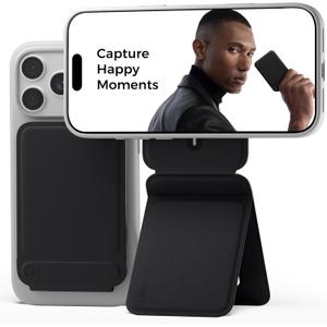 MOFT Phone Tripod Stand Selfie Stick for iPhone, Multi-Angles iPhone Stand, Lightweight & Portable Phone Holder, Strong Magnets, MOVAS Vegan Leather, Travel Essentials, Jet Black (Without Card Slot)