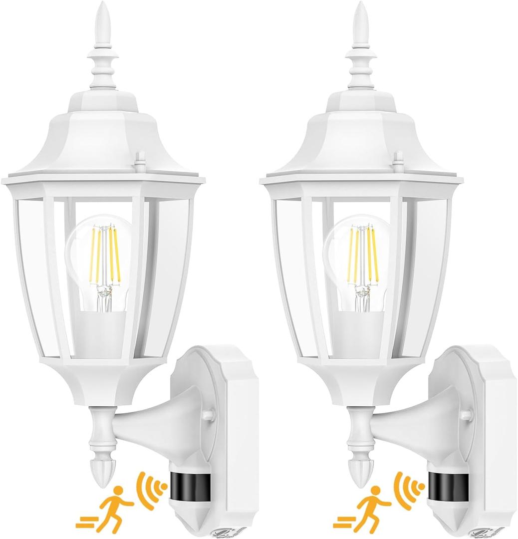 Lamomo Outdoor Wall Sconce, 2 Pack Dusk to Dawn Motion Sensor Light Fixtures, Exterior Aluminum Waterproof Porch Lights for Patio Front Door Garage- White