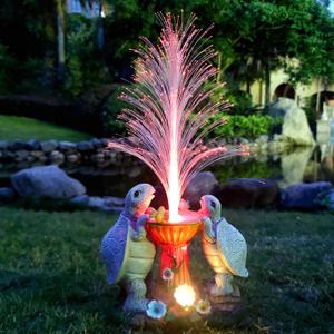 Solar Turtle Garden Statues with LED Lights, Resin Turtles Figurine Outdoor Decorations Colour Changing Optical Fiber Solar Light, Outside Art Decor for Lawn,Yard, Unique Housewarming Gifts (Grey and Brownturtle)