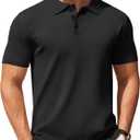 COOFANDY Mens Knit Polo Shirts Casual Short Sleeve Button Down Polo Shirt Classic Golf Shirts (3X-Large, All Black)