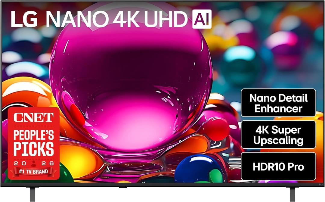 LG 65 inch Class LG NANO 4K UHD AI NU85 4K Smart TV 2026
Nano Detail Enhancer, AI Super Upscaling, a7 AI Processor, HDR10 Pro
