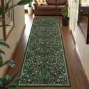Lahome Claude Floral Kitchen Runner Rug, 2.6x8 Green Non Slip Hallway Runner Rug, Soft Thin Stain Resistant Long Carpet for Laundry, Washable Boho Carpets for Bathroom Entryway